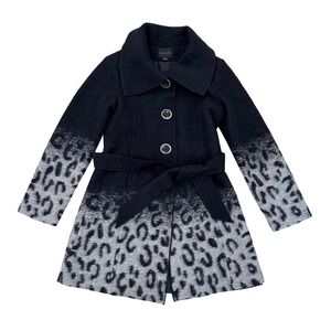 Tribal Wool Blend Leopard Print Belted Coat Jacket Winter Outerwear 4 Black Gray